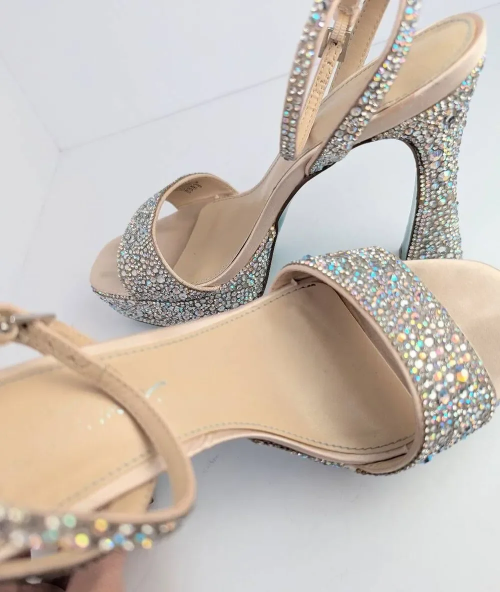 Betsey Johnson Beth iridescent rhinestone encrusted cream platform heel womens 8